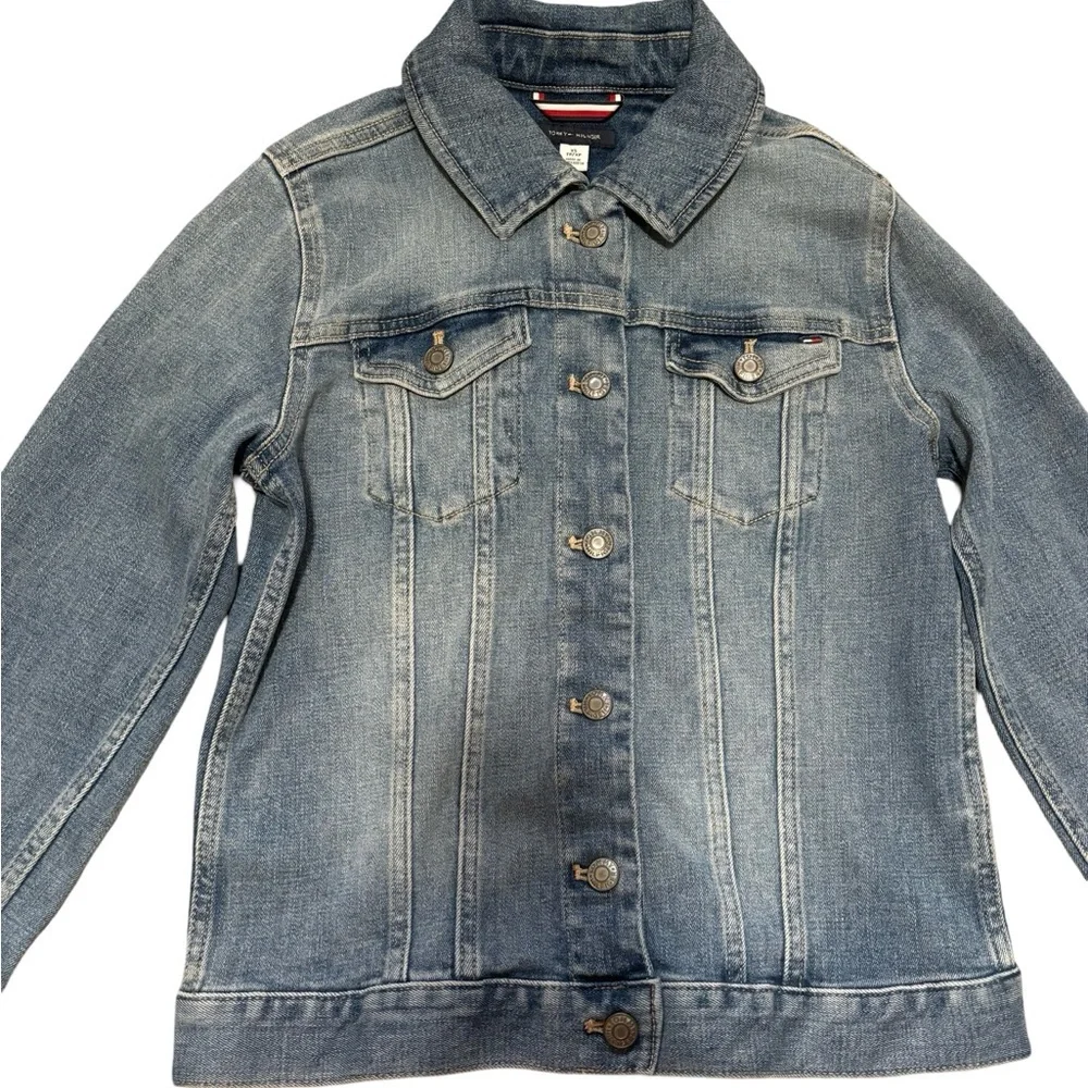 Tommy Hilfiger Light Wash Stretch Denim Jacket | Button Front Jean Jacket | XS